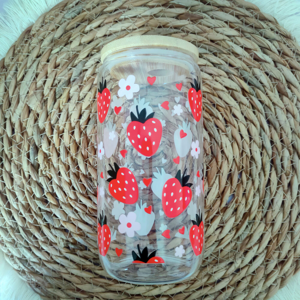 Strawberry Clear 16 oz Glass Cup
